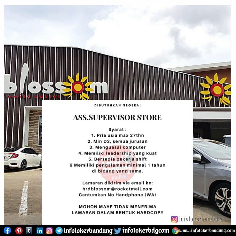 Lowongan Kerja Ass. Supervisor Stora Blossom Factory Outlet Bandung Mei 2021