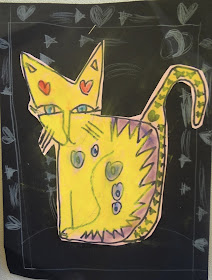 Laurel Burch Cat Art Project for kids, 1st grade laurel burch project