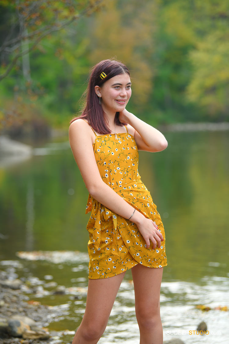 Huron High School Girls Senior Portrait in Nature Water Fall Colors SudeepStudio.com Ann Arbor Senior Pictures Photographer