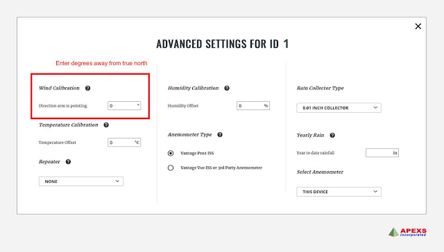 APEXS: weatherlink advance config wind: Wind direction calibration for your Weather Station