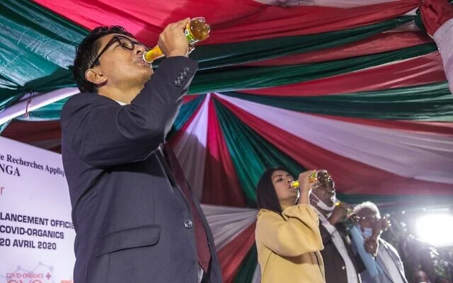 Madagascar's President Rajoelina drinking CVO