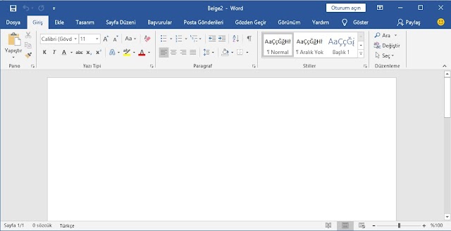 Ms. Word 2016 Çalışma Ekranı Tanıtımı