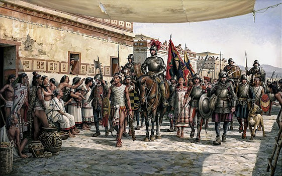 Imagen: Hernán Cortés entrando en Tenochtitlan. Lienzo de Augusto Ferrer Dalmau.