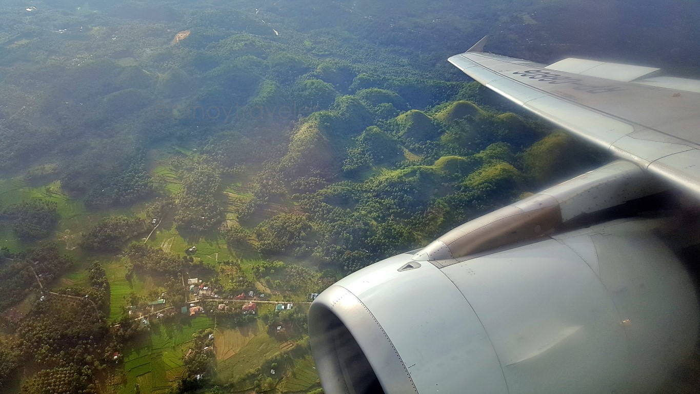 aerial view of chocolate hills from PAL A320
