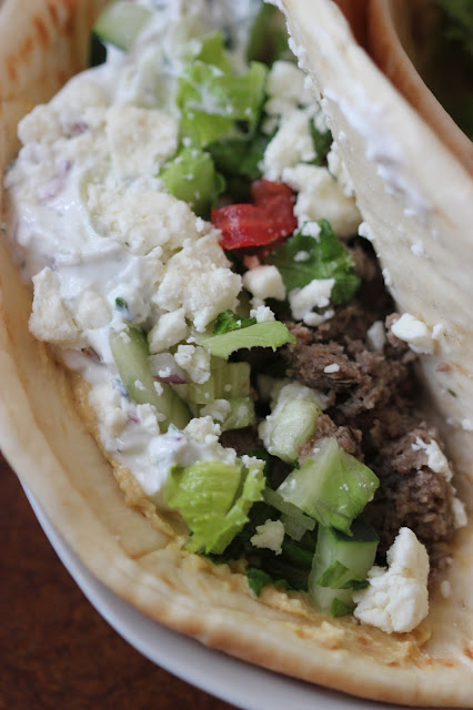 Greek-Style Flatbread Tacos - Recipe, pinterest image greek-style flatbread tacos, folded