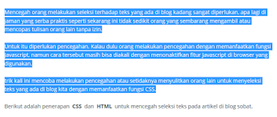 Menonaktifkan Fungsi Seleksi dengan CSS