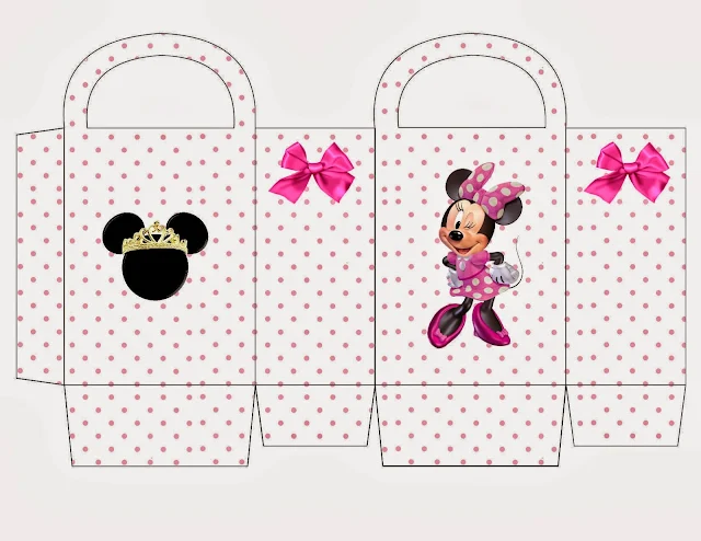 Minnie con Lunares Rosa: Bolsa de Papel para Imprimir Gratis. 