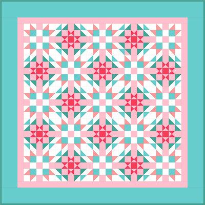 A pink, white and turquoise quilt by Julie Plotniko