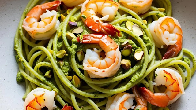 Pistachio Pesto Pasta with Shrimp