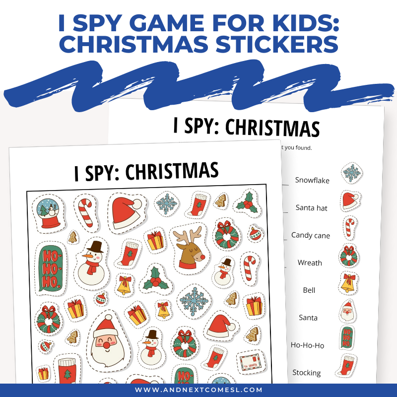 Printable Christmas stickers I spy game for kids