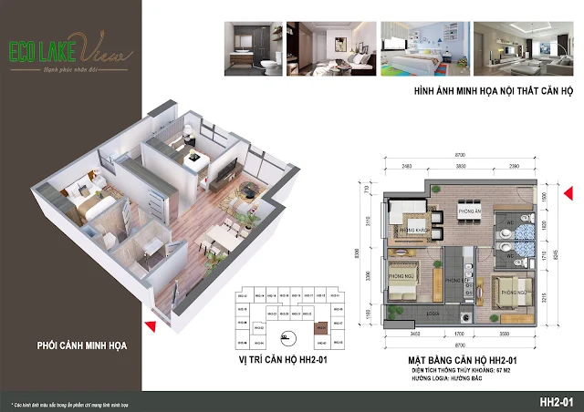 Căn hộ 01, diện tích 67m2 - 2 phòng ngủ