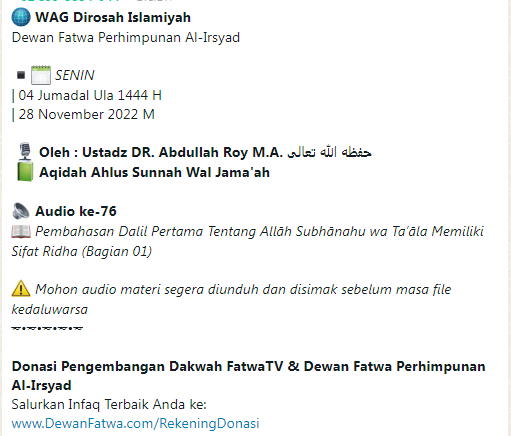 Audio ke-76 Pembahasan Dalil Pertama Tentang Allah Subhanahu wa Ta’ala Memiliki Sifat Ridha Bagian 01