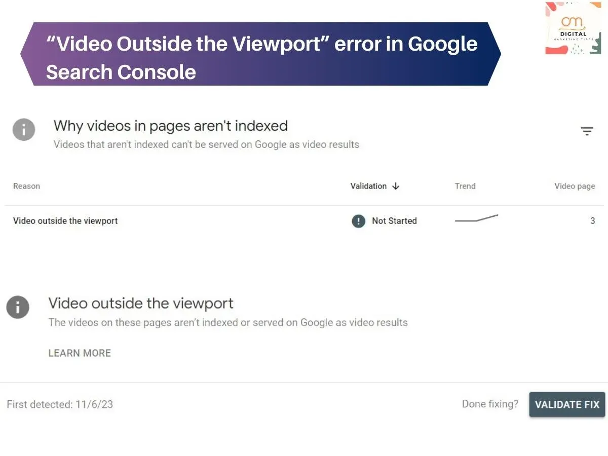 Video Outside the Viewport indexing error