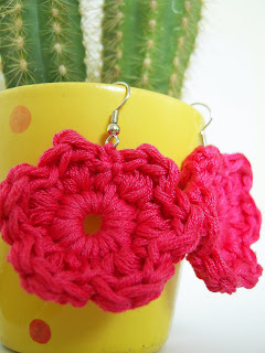 crochet earrings jewelry jewellery handmade unique flower floral pink present gift fashion KooKoo