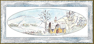 Snow Cottage Christmas Card in line and wash watercolour