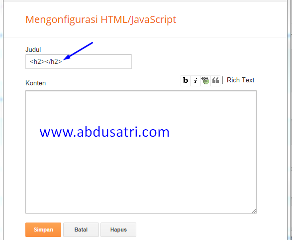 Cara memasang widget HTML/ javascript tanpa judul