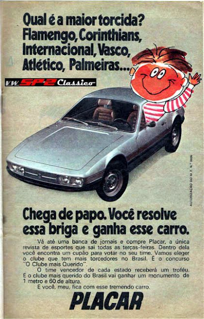 Promoção ganhe um Volkswagen SP1 da Revista Placar 1973