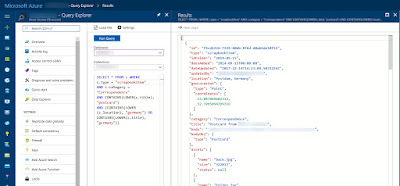 Scenario 9 - Using the Azure Portal over Cosmos DB to execute queries and find Scrapbook items.