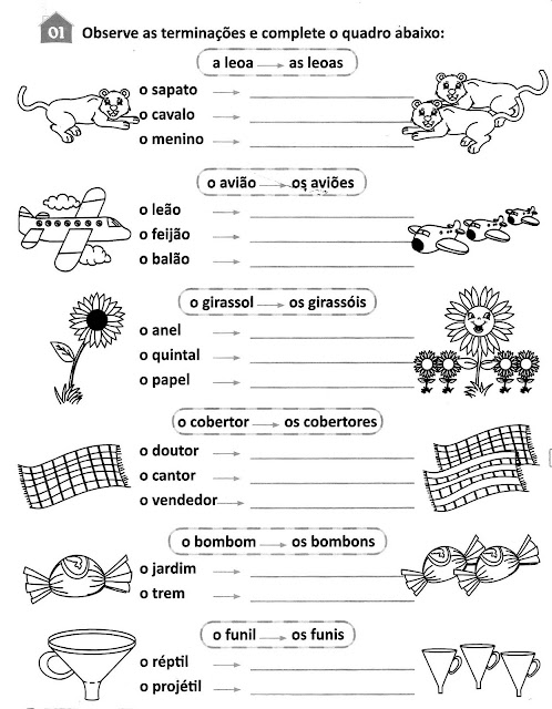 Atividades plural e singular para imprimir