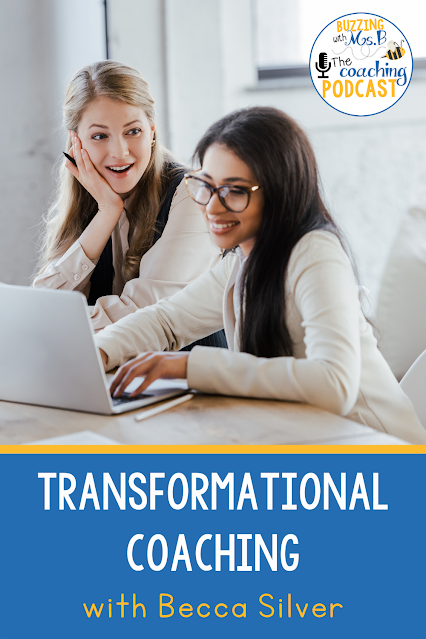 Two women sitting at a desk with a laptop and the words TRANSFORMATIONAL COACHING with Becca Silver