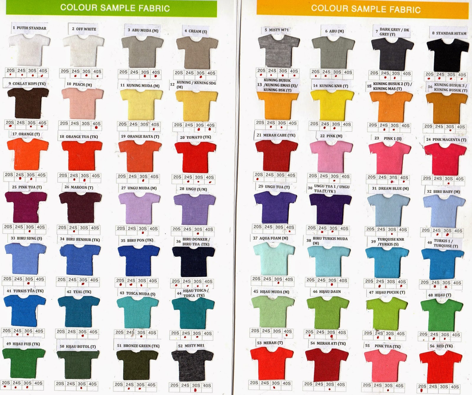 Katalog Warna Kain  Cotton Combed Lacoste Ini Blognya 