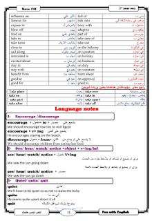 مذكرة لغة انجليزية الصف الاول الثانوى من سلسلة English language first grade secondary