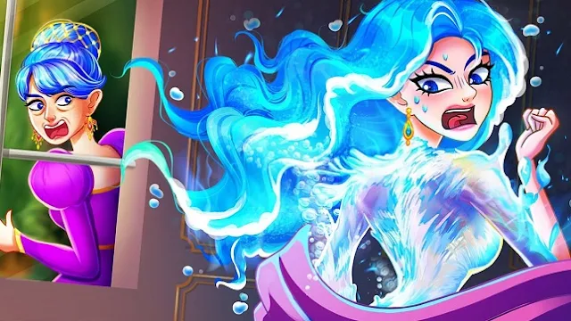 Fantasy illustration of a young princess with glowing hands controlling swirling water, symbolizing mutant powers in a magical forest setting.