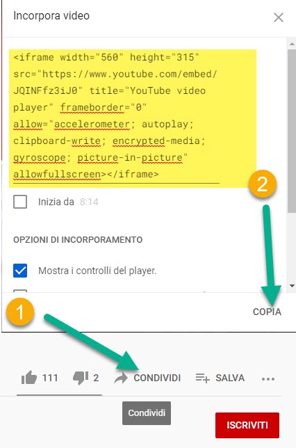 codice del video su youtube