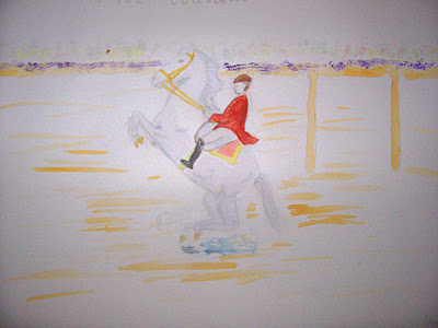 the courbette, horse and rider performing