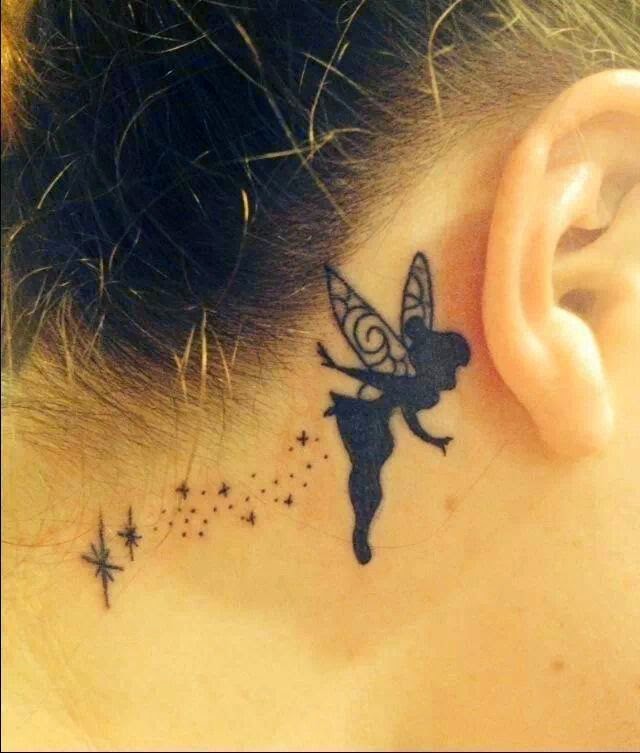 Women Ear Decorated With Flying Angel Tattoo, Flying Angel On Women Ear Tattoo, Women With Flying Angel Tattoo, Women With Flying Ear Angel Tattoo, Women, Parts, Artist, Birds,