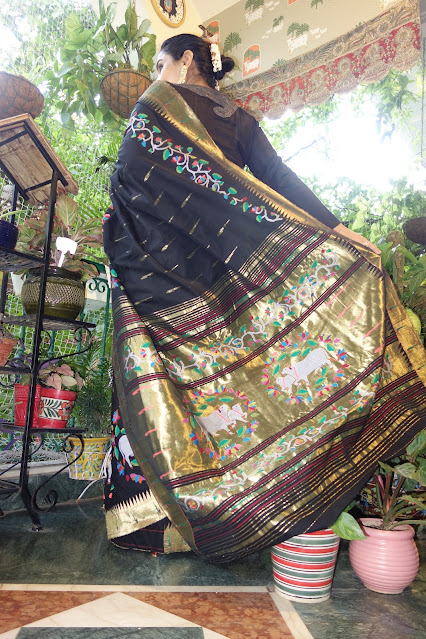 Pichwai Cotton paithani with cows and lotus