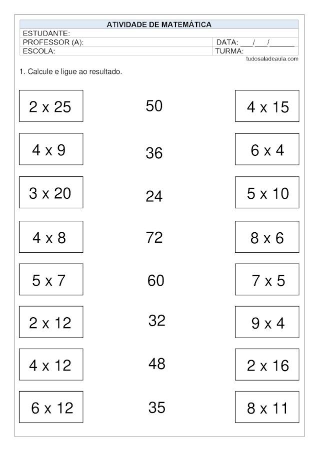 Atividade de Matemática com Multiplicação para o 2º Ano