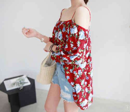 Loose Floral Cold Shoulder Blouse