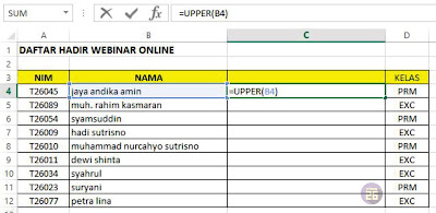 Mengubah Huruf Kecil ke Huruf Besar Excel