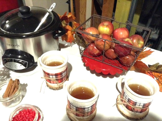 Hot cider bar behind the scenes at a tv station