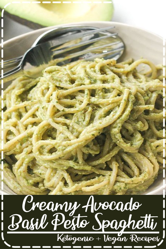 Creamy Avocado Basil Pesto Spaghetti: Treat yourself to the easiest vegan and super creamy avocado basil pesto spaghetti tonight. Ready in 10 minutes, you won't know what do with your free time!