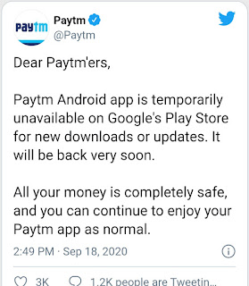 Paytm deleted from Play Store