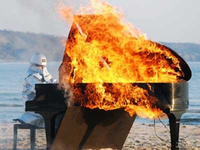 Japanese Musician Plays Burning Piano