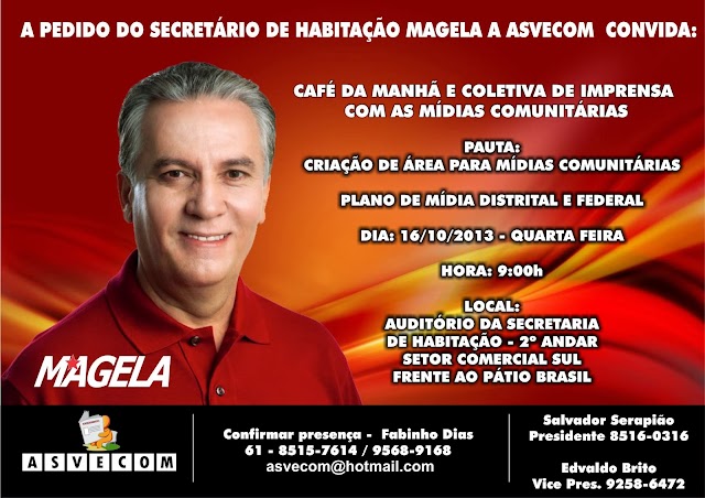 CAFÉ DA MANHÃ COM O SECRETÁRIO  MAGELA NA SECRETARIA DE HABITAÇÃO DIA 16 DE OUTUBRO DE 2013 - QUARTA FEIRA - 09:OOH