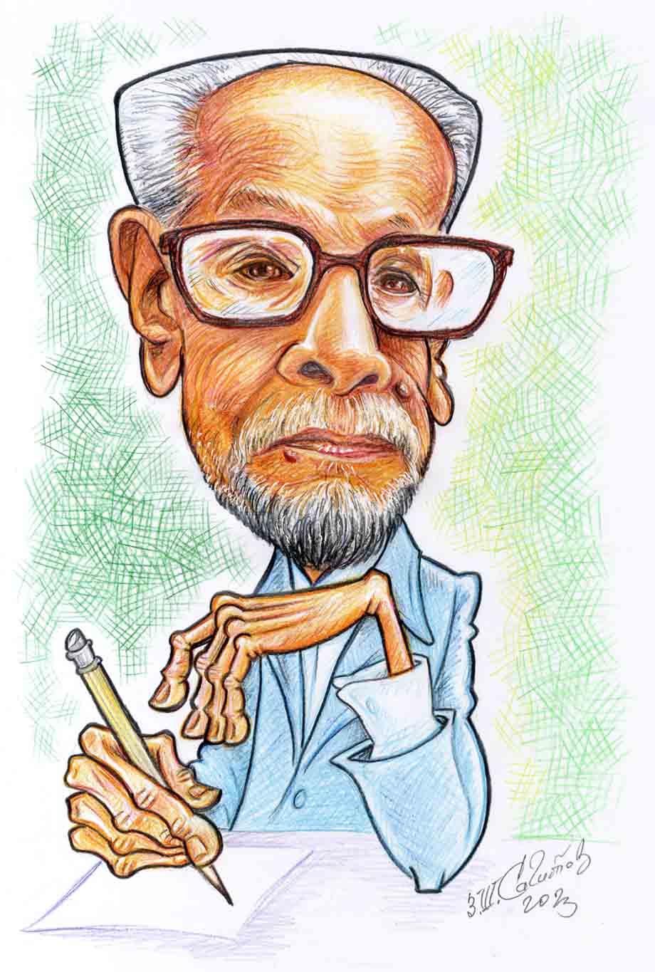 Naguib Mahfouz .. Caricature by Zakir Sagitov - Russia