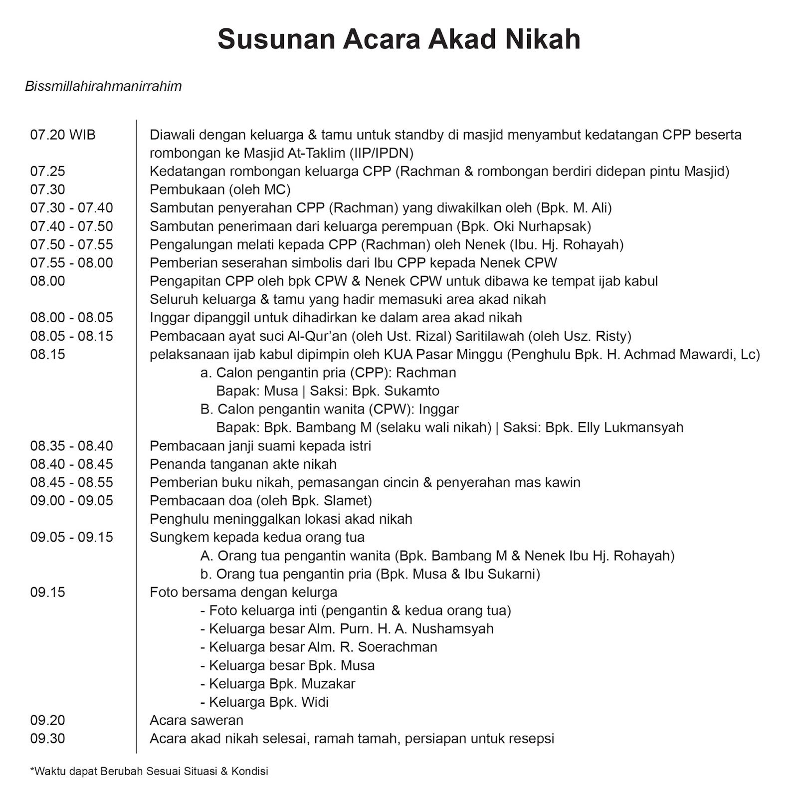 Referensi Susunan Acara  Akad Nikah Assalamualaikum