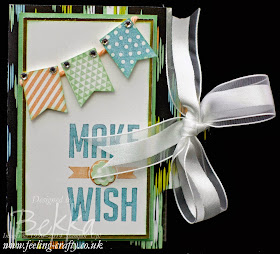 Scallop Top Tag Punch Card / Album - get the tutorial here.  This version features the Sweet Sortbet Papers, Perfect Pennant, Happy Watercolor and Banner Blast Stamps.