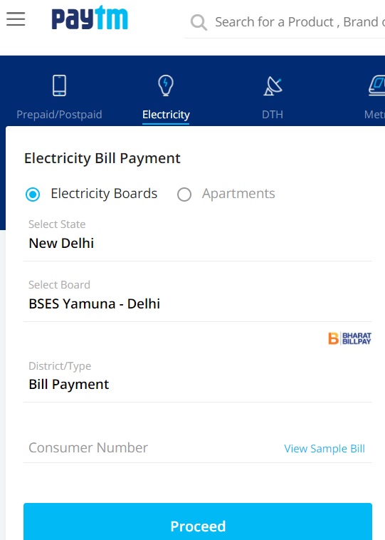 bses yamuna bill payment paytm