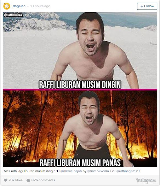 Aksi Netak Rafi Ahmad di Gunung Salju Jadi Meme Lucu