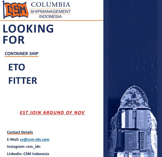 Columbia Shipmanagement looking for ETO, Fitter Kapal Kontainer