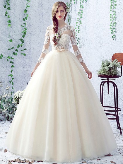 http://www.dressesofgirl.com/sweet-ball-gown-scalloped-neck-tulle-floor-length-appliques-lace-3-4-sleeve-open-back-wedding-dresses-dgd00022758-5877.html?utm_source=minipost&utm_medium=DG1009&utm_campaign=blog