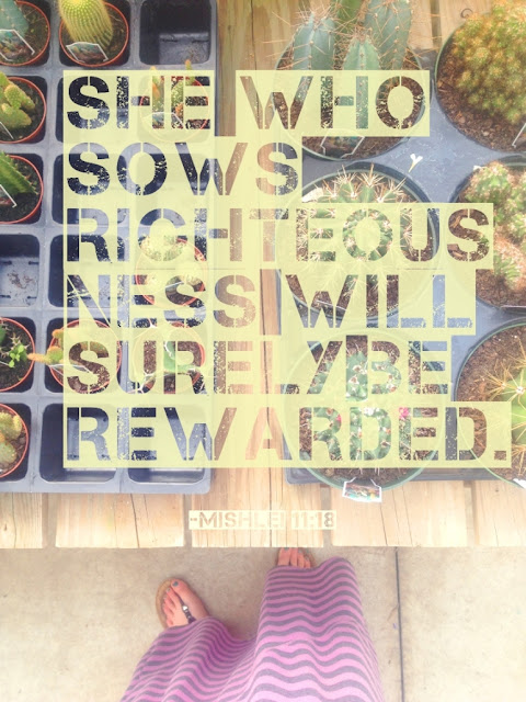 She who sows righteousness will surely be rewarded. -Mishlei 11:18