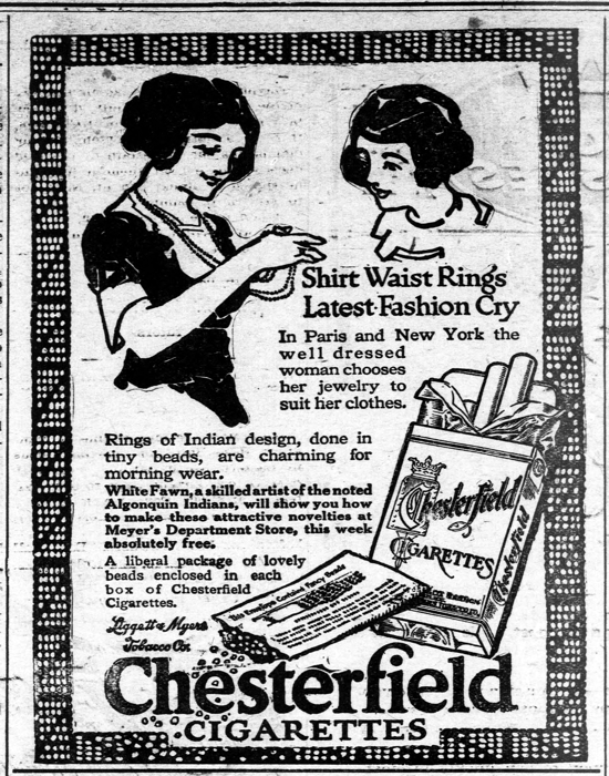 Chesterfield and beads advertisement 1914