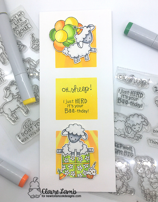 Oh sheep by Claire features Baa, Bleat, Slimline Masking Circles & Squares, Holding Happiness, and Sunscape by Newton's Nook Designs; #inkypaws, #newtonsnook, #birthdaycard, #cardmaking