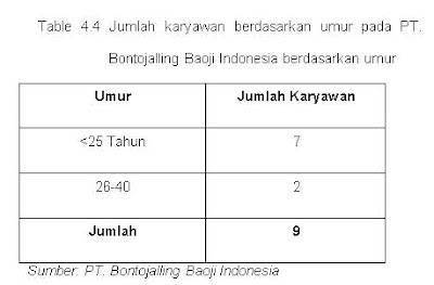 Keadaan karyawan PT. Bontojalling Baoji Indonesia berdasarkan umur